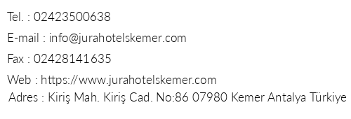 Jura Hotels Kemer Resort telefon numaralar, faks, e-mail, posta adresi ve iletiim bilgileri